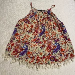 High neck tassel top